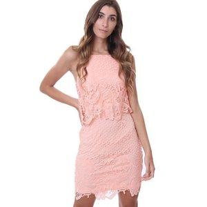 BB DAKOTA EMBROIDERED HIGH NECK SALMON DRESS